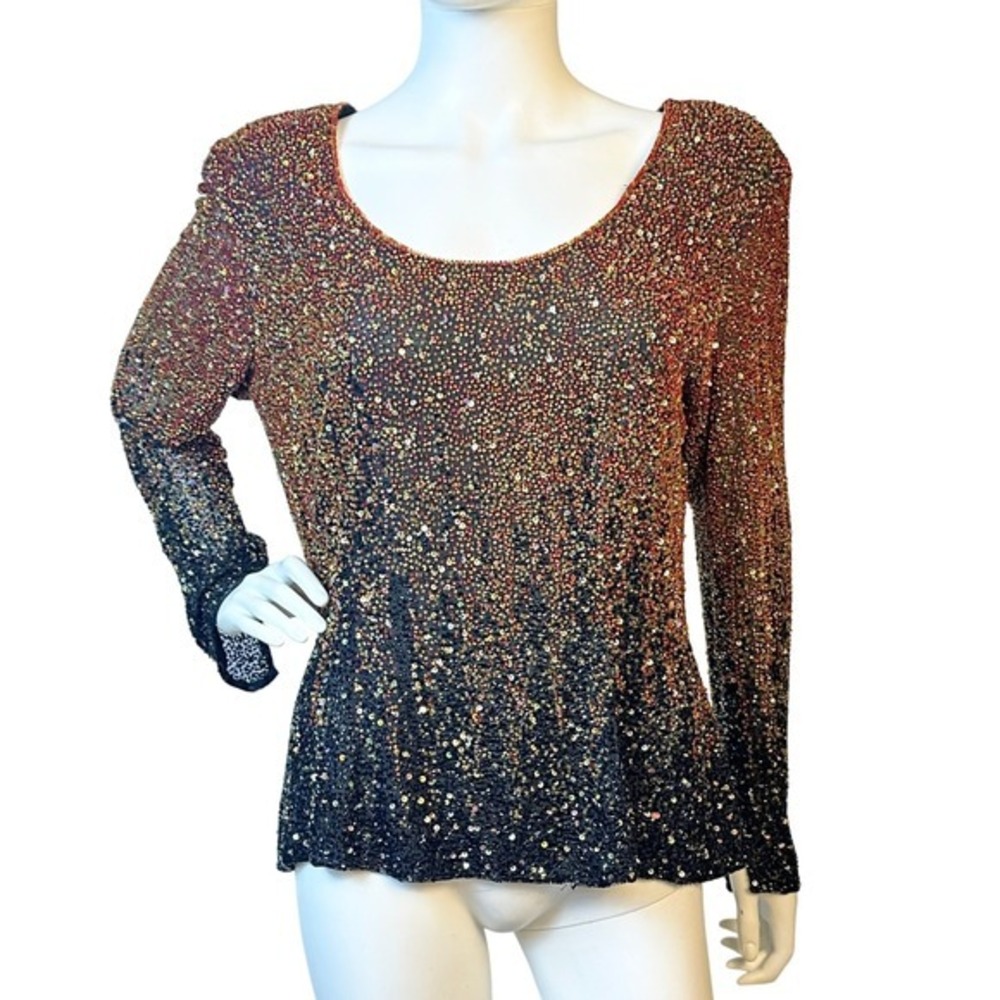 Naeem Khan Neiman Marcus Riazee Silk Beaded Sequin Top Eveningwear Cocktail‎ KC